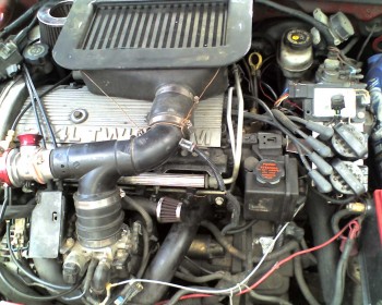 The intercooler is small, but so is the IHI turbo feeding into it.  It receives cold air directly from the functional hood scoop.