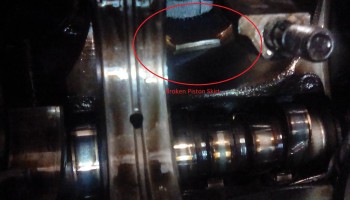 L98 Bad Piston1b.jpg (210.62 KiB) Viewed 20925 times This is what the typical break looks like. I only found one complete piece, but the break area doesn't look oil-stained or carboned-up. There are enough small pieces in the pan to account for maybe one or two skirts.